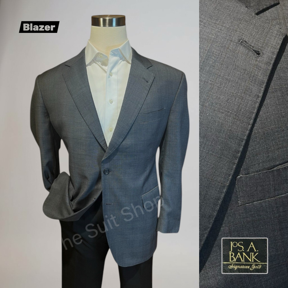 Jos A Bank Signature Gold 43-44R Gray Gold Glen Plaid Blazer Suit Jacket